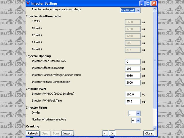 Injector settings